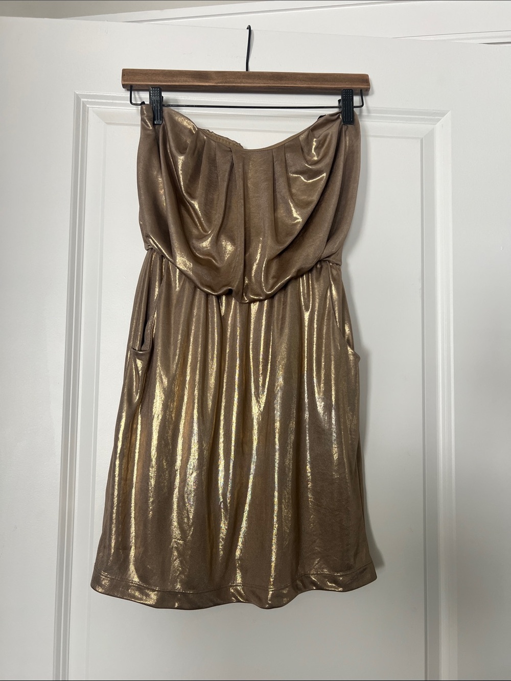 City Studio Metallic Bronze Strapless Dress